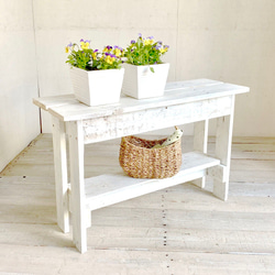 シャビーなカントリーベンチ120アンティークホワイト ソファ・ベンチ