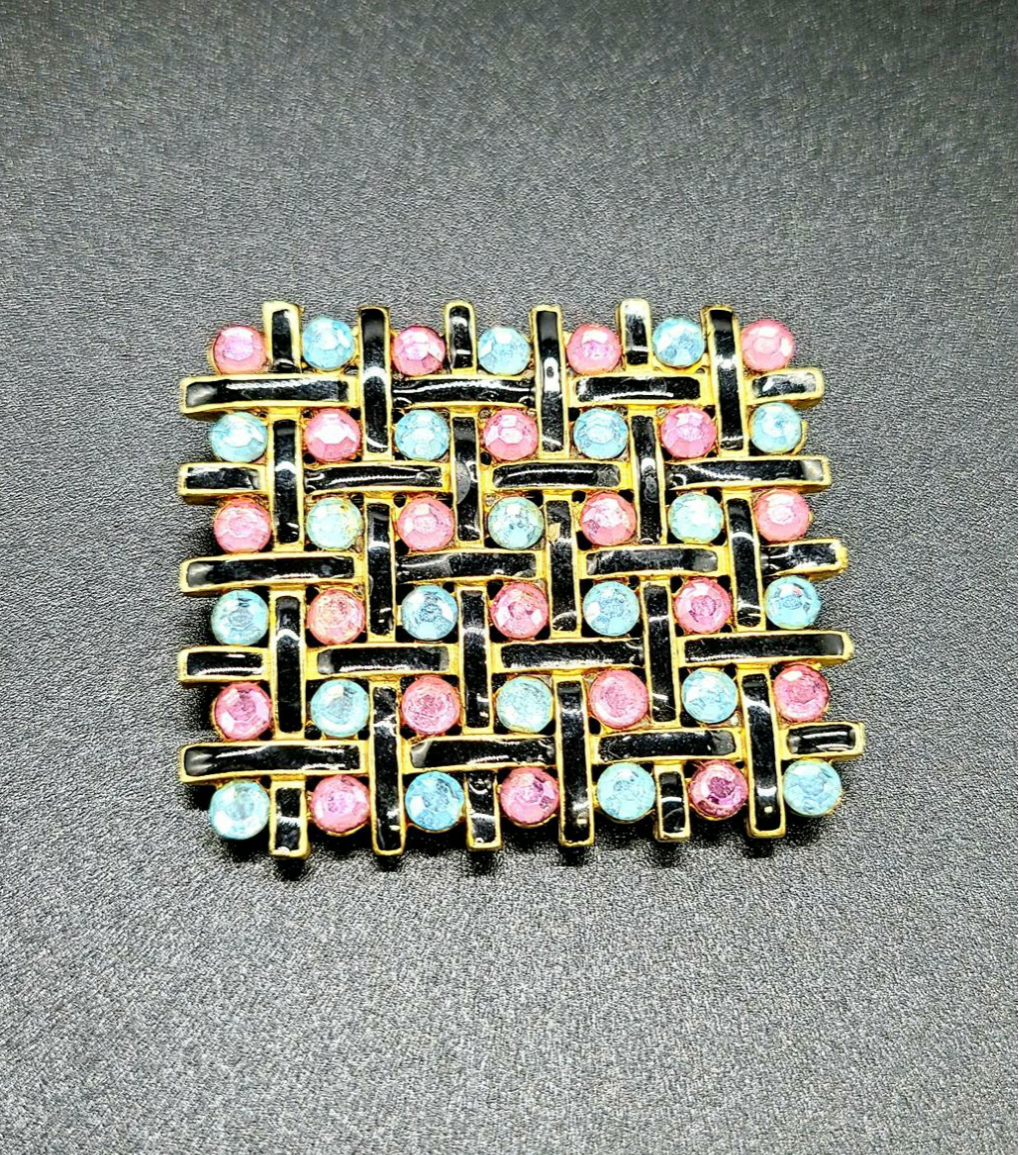 アンティーク ラインストーン スクエア ブローチ