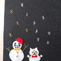 雪だるまとツリーの手刺繡ランチョンマット 3枚目の画像