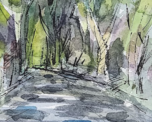 水彩画】「日溜の路 43」 石川（金沢） 絵画 アトリエZenkichi