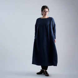 [wafu 介紹] 亞麻連衣裙 Tuck Dress / 海軍藍 a011d-neb2 第6張的照片