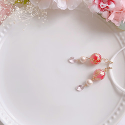 ✴︎桜✴︎ 和風ピアスみたいなマスクチャーム【Hijiri】和柄　和装　コットンパール　桃　ピンク 3枚目の画像
