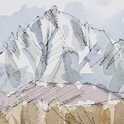 御嶽山.水彩画 額装済み 御嶽山.水彩画 額装済み 絵画