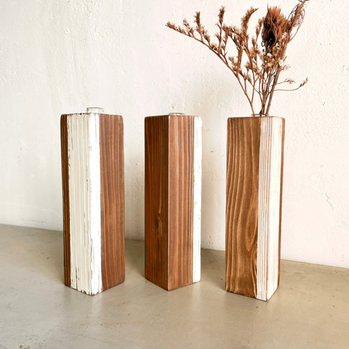 木の花瓶 壁掛けドライフラワーベース 一輪挿し 木製 シンプル