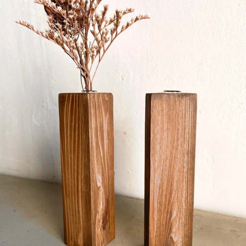 木の花瓶 壁掛けドライフラワーベース 一輪挿し 木製 シンプル