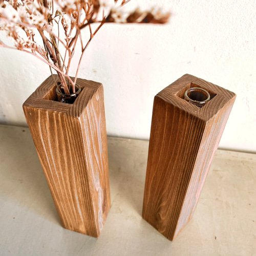 木の花瓶 壁掛けドライフラワーベース 一輪挿し 木製 シンプル