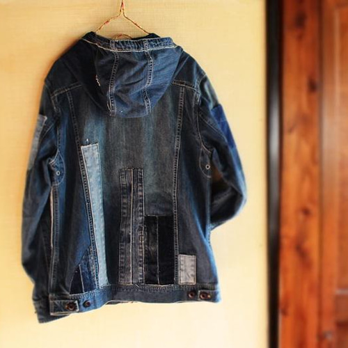 SAYOCAFE再構築、デニムパッチワーク襤褸テイスト半纏 SAYOCAFE再構築、デニムパッチワーク襤褸テイスト半纏