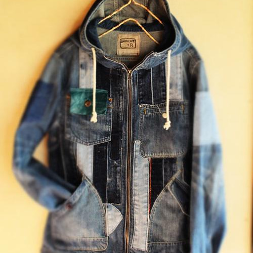 SAYOCAFE再構築、デニムパッチワーク襤褸テイスト半纏 SAYOCAFE再構築、デニムパッチワーク襤褸テイスト半纏