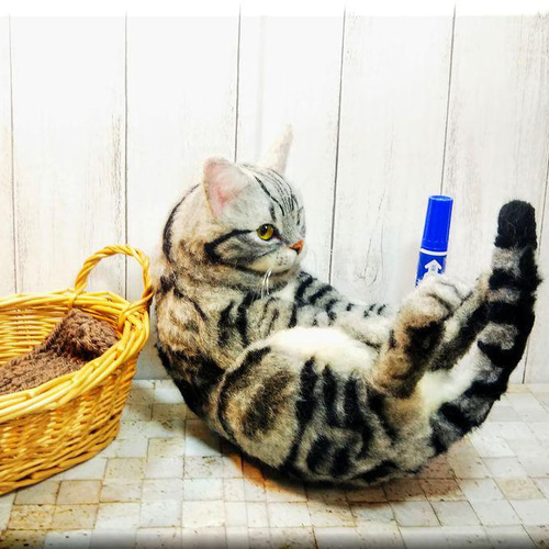 羊毛フェルト 猫 アメリカンショートヘア アメショ 猫フィギュア