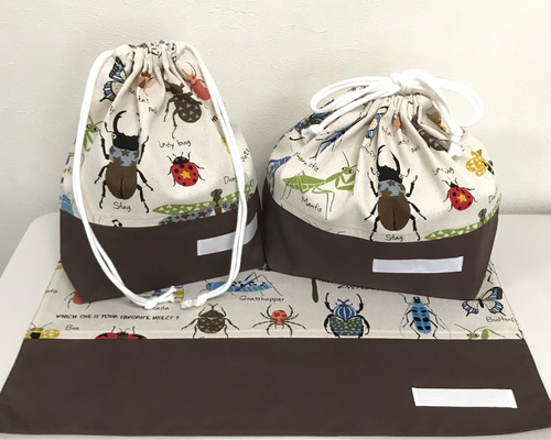 ランチョンマット、コップ袋とお弁当袋3点セット #1723 給食袋