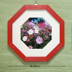 8角形木製マット付きフォトフレーム（赤） 1枚目の画像