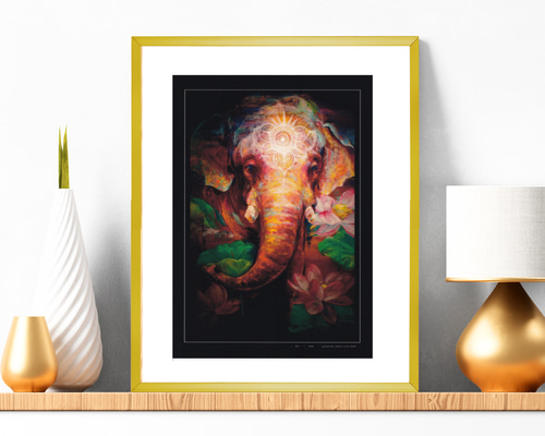 ポスター【ガネーシャの絵】象 ぞう ゾウ 瞑想 チャクラ インド 壁 絵