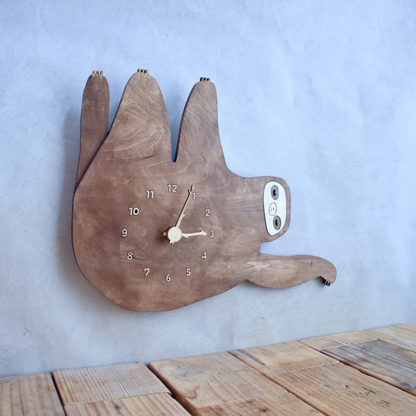 【枝付き】ナマケモノとチルアウトできる＊ビッグサイズ 時計 木製 掛け時計 2枚目の画像