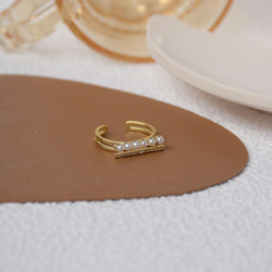 韓国ファッション　シンプルのパール指輪 リング　ゴールドアクセサリー　-1146 2枚目の画像