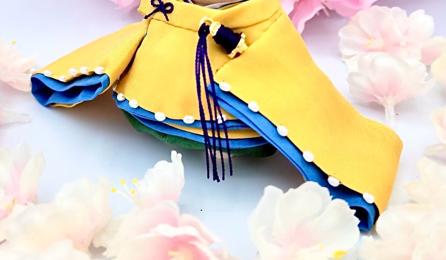 231 ひなまつり 小さな着せ替えお着物〈若君〉【正絹珠飾り】山吹色地に縹色襲