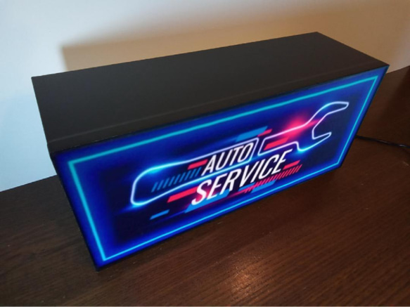 オートサービス カーショップ リペア 車 バイク 工場 ガレージ サイン 看板 置物 雑貨 LED2wayライトBOX 4枚目の画像