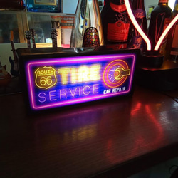 アメリカン ルート66 タイヤ リペア サービス カーショップ サイン 看板 置物 雑貨 LED2wayライトBOX 7枚目の画像