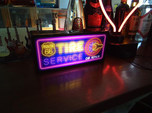 アメリカン ルート66 タイヤ リペア サービス カーショップ サイン 看板 置物 雑貨 LED2wayライトBOX 7枚目の画像