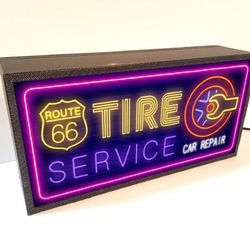 アメリカン ルート66 タイヤ リペア サービス カーショップ サイン 看板 置物 雑貨 LED2wayライトBOX 5枚目の画像