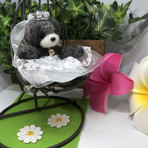 おとママ羊毛フェルト シルバートイプードル ウェディング ドレス 結婚 
