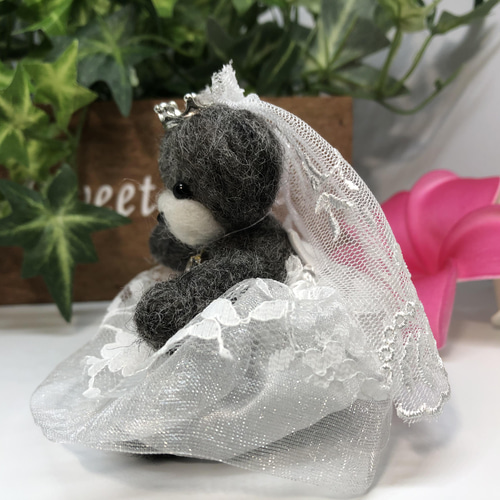 おとママ羊毛フェルト シルバートイプードル ウェディング ドレス 結婚 