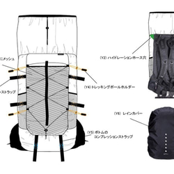 黒青灰 X-Pac 超軽量登山バッグ 20L 30L 40L バークマウンテン55Lバックパック 宿泊登山 日帰り登 8枚目の画像