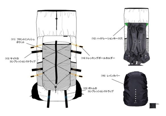 黒青灰 X-Pac 超軽量登山バッグ 20L 30L 40L バークマウンテン55Lバックパック 宿泊登山 日帰り登 8枚目の画像