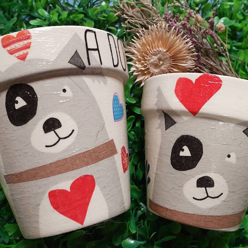 デコパージュꔛ‬ꕤ ガーデン雑貨♡壁掛けリメ鉢♡うさぎ♡花♡インテリア デコパージュꔛꕤ ガーデン雑貨♡壁掛けリメ鉢 6号♡花うさぎ➁