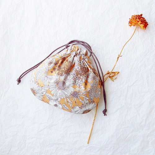 【マロン】　ティッシュポーチ　巾着　2点 リバティ スイムダンクレア 内ポケット付き マロン巾着ポーチ