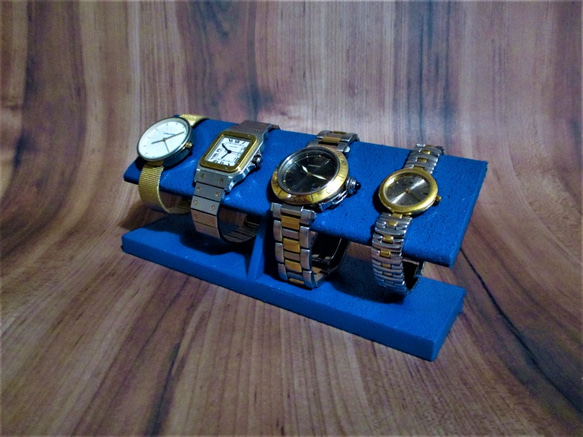 クリスマスに間に合います　在庫あり　オールブルー4本掛けコルク腕時計スタンド　ak-design　No211202 3枚目の画像