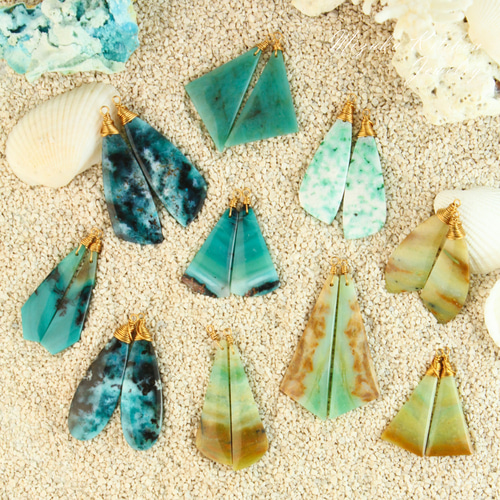 I）極上品質32mm ブルーオパライズド・ウッド ルース 耳飾り ピアス