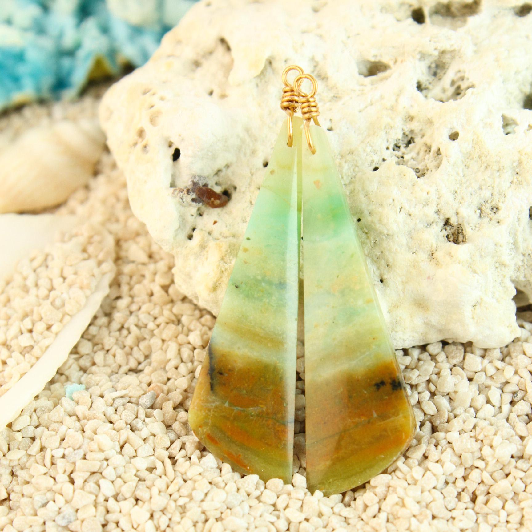 （I）極上品質32ｍｍ ブルーオパライズド・ウッド ルース 耳飾り