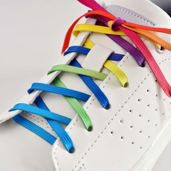 専用　ホワイト ハイカットスニーカー レインボー靴紐 New！ほどけにくいシューレース レインボー：平ひも（幅4mm/長さ115cm