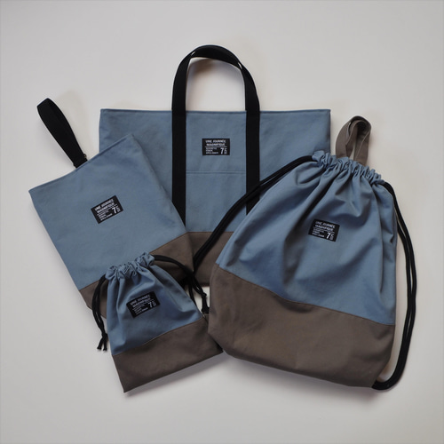 スモークブルー×グレー☆シンプルレッスンバッグ☆入園入学