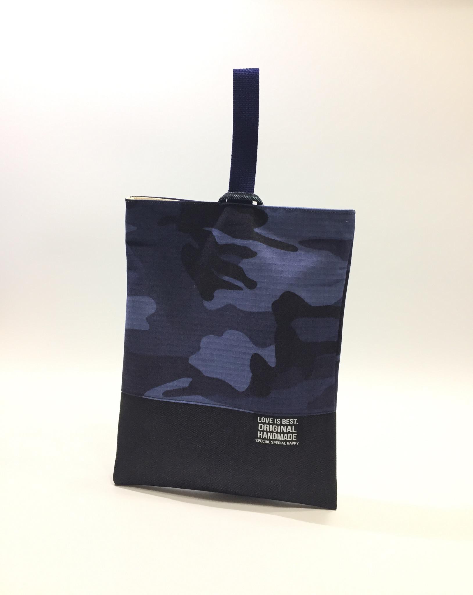 長く使える BIGサイズ上履き袋 迷彩BL/上質国産デニム 男の子 入園入学 高学年サイズ