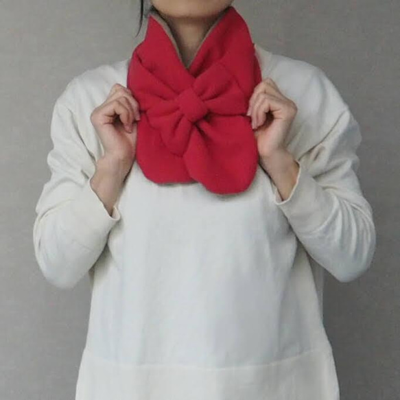 雙面緞帶圍巾 ☆ 粉紅色 x 米色 女士尺寸 第3張的照片