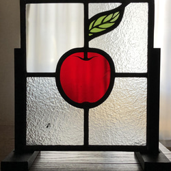 りんごのステンドグラスー3面磨りガラス 1枚目の画像