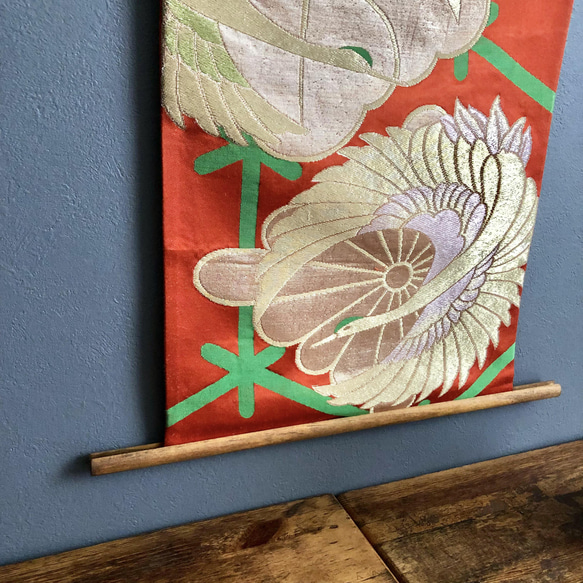 帯のタペストリー　輝く菊と鶴　2　正月飾り　　SDGｓ　サスティナブル 3枚目の画像
