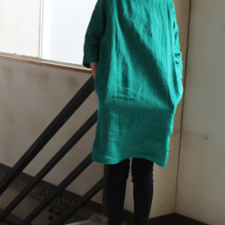 蝙蝠袖連身裙*立陶宛亞麻/熱帶綠色【訂製】 第2張的照片