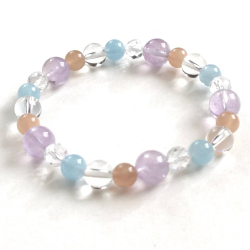 アメジスト×アクアマリン×オレンジムーンストーンのブレスレット
