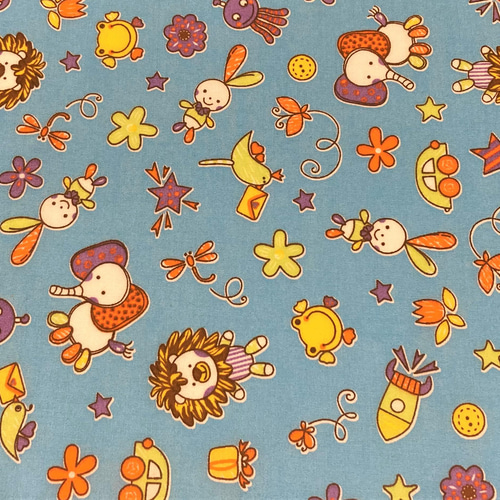 ブルー 動物柄 宇宙 ロケット 子供・キッズ向け柄生地 カット生地  