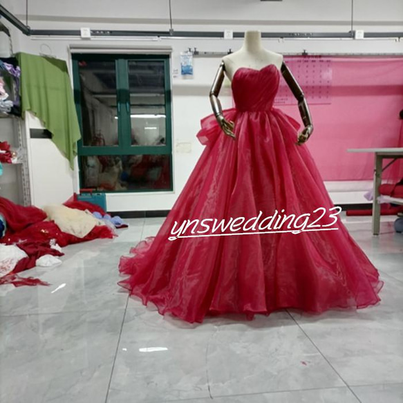カラードレス ワインレッド トレーン ベアトップ 取り外し可能ポンチョ  