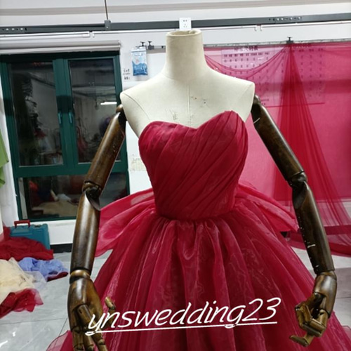 カラードレス ワインレッド トレーン ベアトップ 取り外し可能ポンチョ  