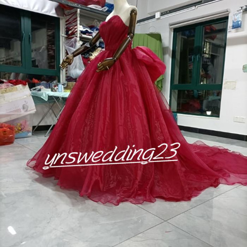 カラードレス ワインレッド トレーン ベアトップ 取り外し可能ポンチョ  