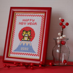 クロスステッチ図案（図案のみです） 新年を干支・寅と富士山で華やかに祝う『お正月飾り　トラ（タイガー）の手作りの刺繍』 3枚目の画像