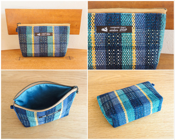 【Creema Limited 新年福袋】保暖格紋手織布托特包一套（藍色） 第3張的照片