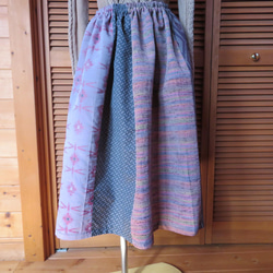 紫系　ウールの着物をパッチしたギャザースカート　着物リメイク　訳あり価格 1枚目の画像