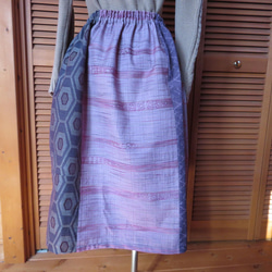 紫系　ウールの着物をパッチしたギャザースカート　着物リメイク　訳あり価格 5枚目の画像