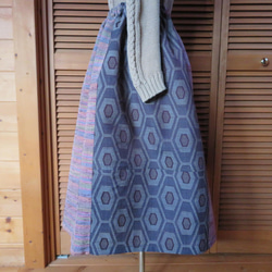 紫系　ウールの着物をパッチしたギャザースカート　着物リメイク　訳あり価格 3枚目の画像