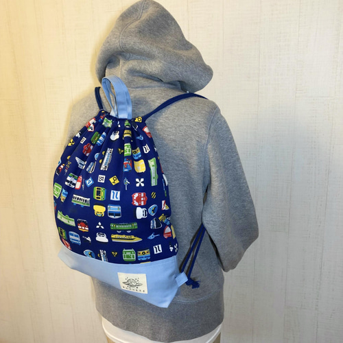 スクエア電車・新幹線柄☆大きい巾着袋 ナップサック/体操着袋/お